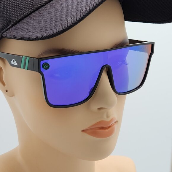 Quiksilver Shield Sunglasses Black Frame Flash Blue-Purple Mirror Lens NEW - Picture 3 of 12
